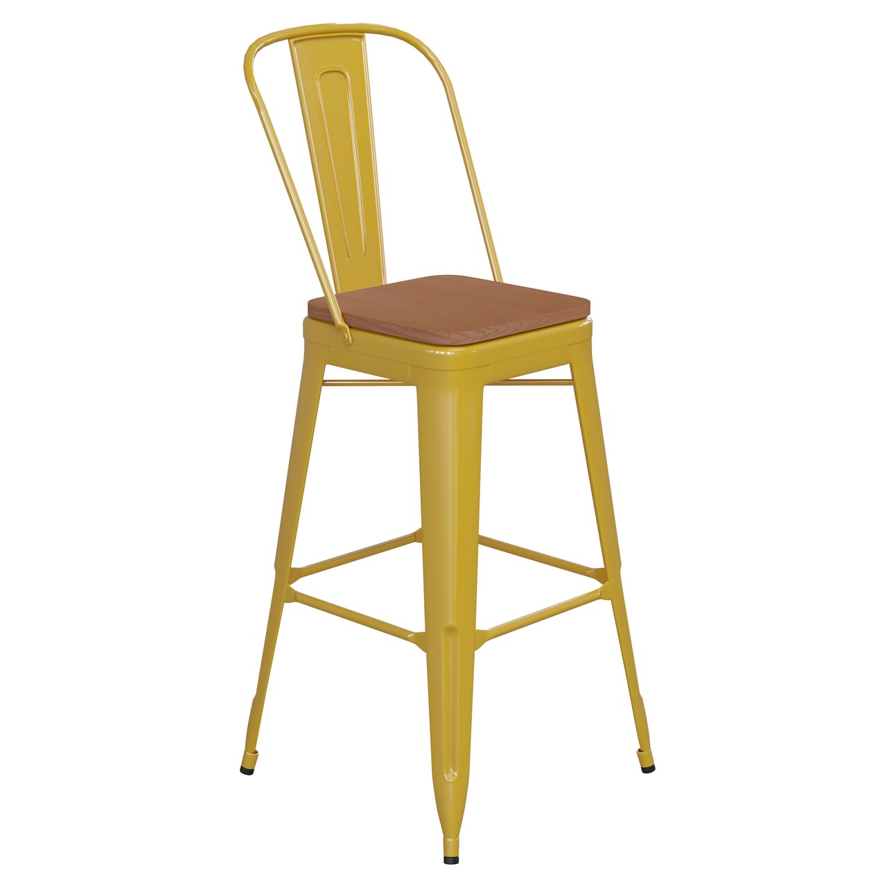 Emma and Oliver Kam Metal Indoor-Outdoor Stool with Removable Back and All-Weather Polystyrene Seat